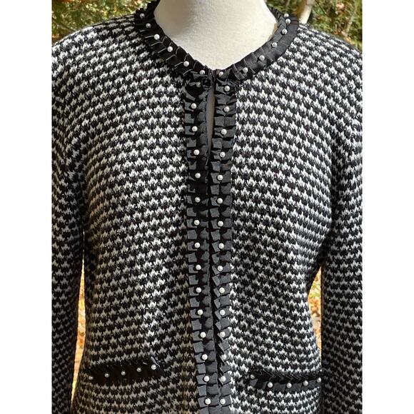 JM Collection Black Silver Thread Sweater Cardigan Jacket Size PM Cotton Blend - Picture 2 of 13